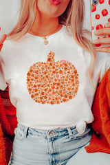 White Floral Pumpkin Custom Heat Transfer Printing Graphic Tee