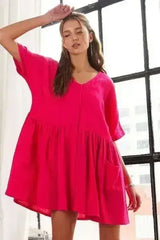 ADORA V-Neck Half Sleeve Dress with Pockets | Femstylo - Femstylo