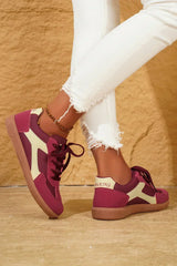 Red Colorblock Sneakers - PU Leather Lace-Ups - Cushioned Vegan Shoes