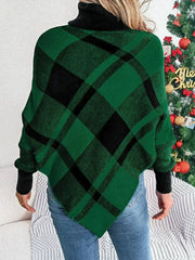 Plaid Turtleneck Batwing Sleeve Sweater - Femstylo