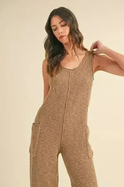 MABLE Sleeveless Knit Crop Jumpsuit with Pockets - Femstylo