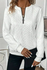 White Casual Zipper Pullover Sweater - Femstylo