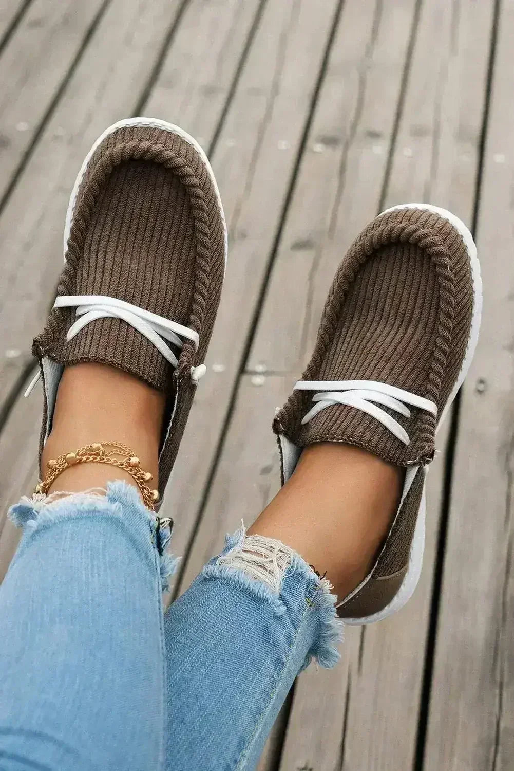 White Lace Up Casual Shoes - Femstylo