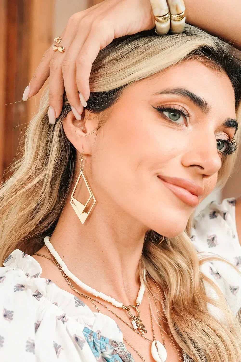 Gold Geometric Hollow Out Drop Earrings