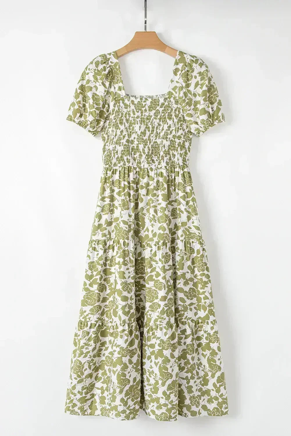 Yellow Boho Floral Print Square Neck Puff Sleeve Tiered Maxi Dress - Femstylo