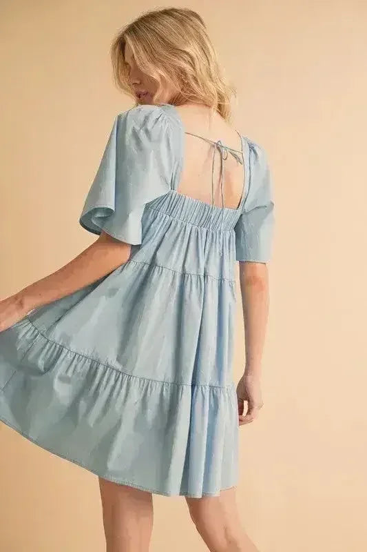 Aemi + Co Square Neck Half Sleeve Tiered Dress - Femstylo
