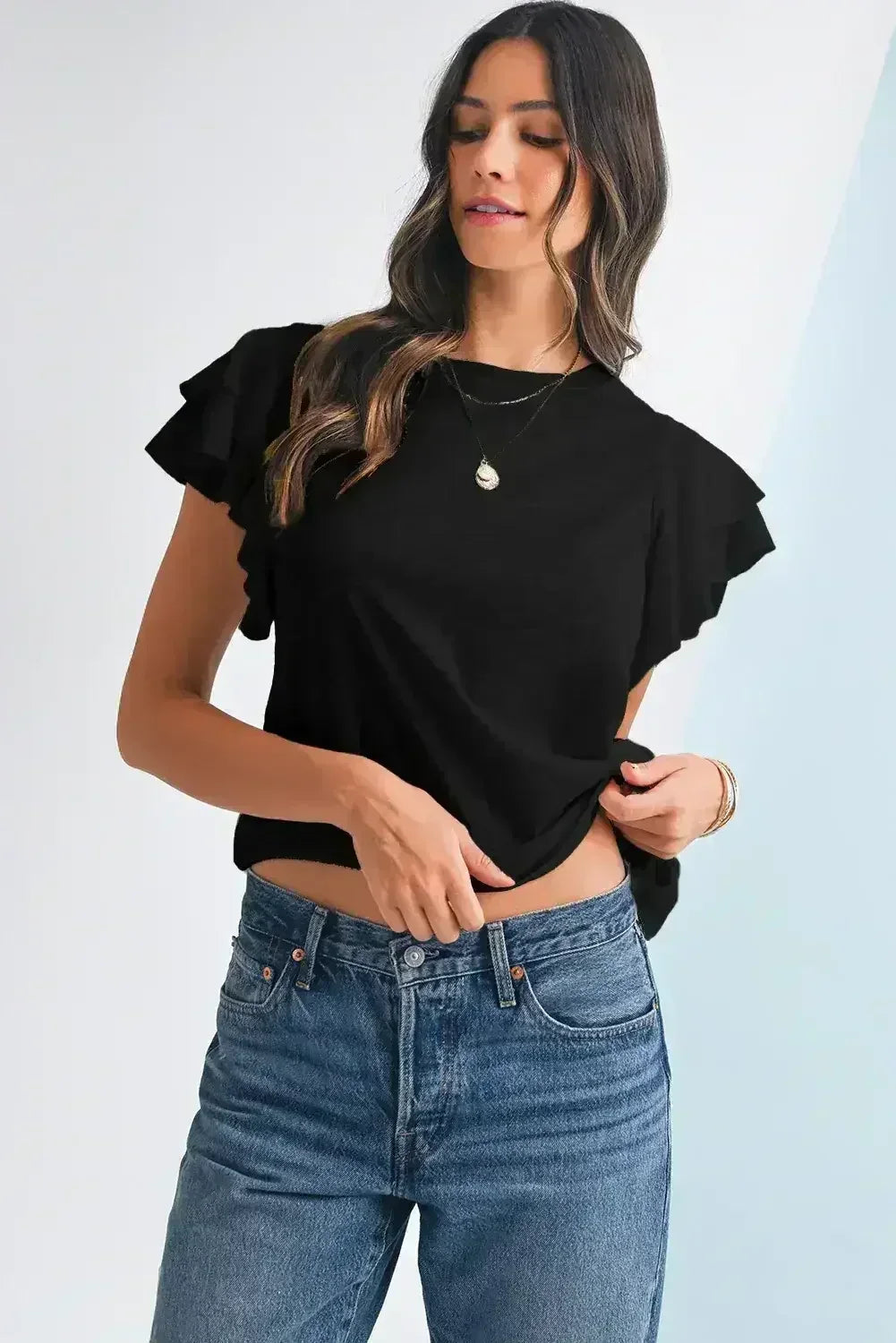 Dark Grey Ruffle Sleeve Plain Blouse | Femstylo - Femstylo