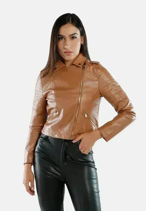 Faux Leather Biker Jacket - Femstylo