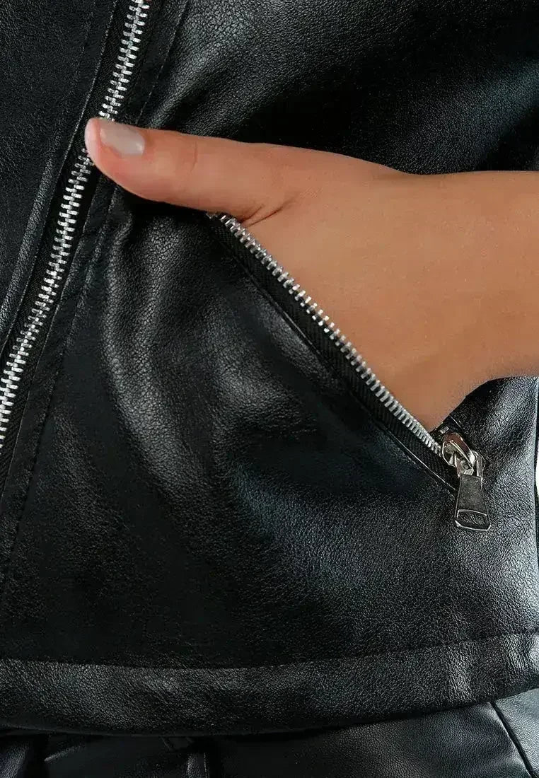 Faux Leather Biker Jacket - Femstylo