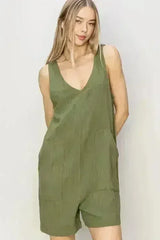 HYFVE V-Neck Sleeveless Romper with Pockets - Femstylo