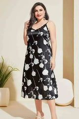 Plus Size Floral Lace Trim Side Slit Night Dress - Femstylo
