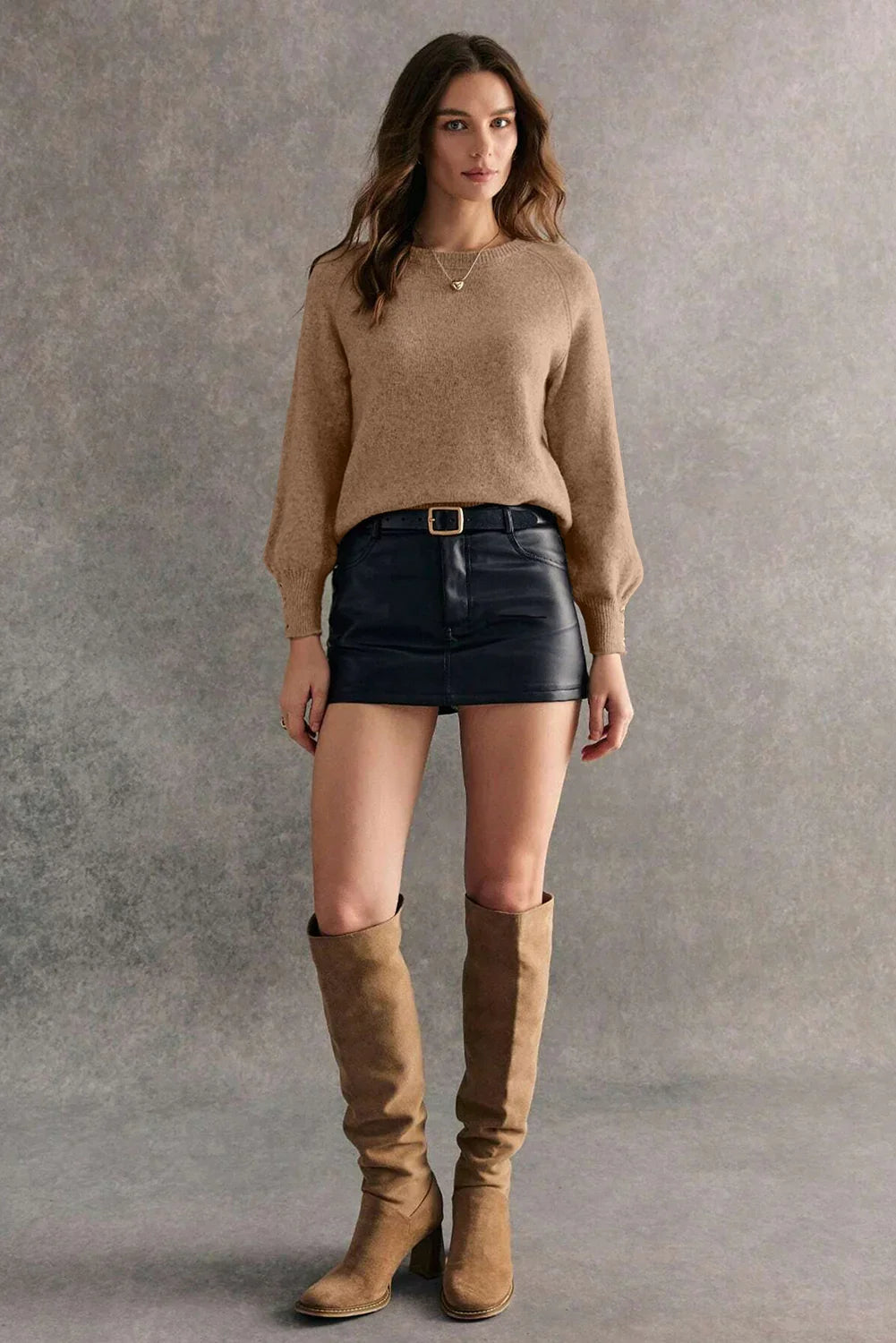 White Buttoned Cuffs Raglan Sleeve Knit Sweater