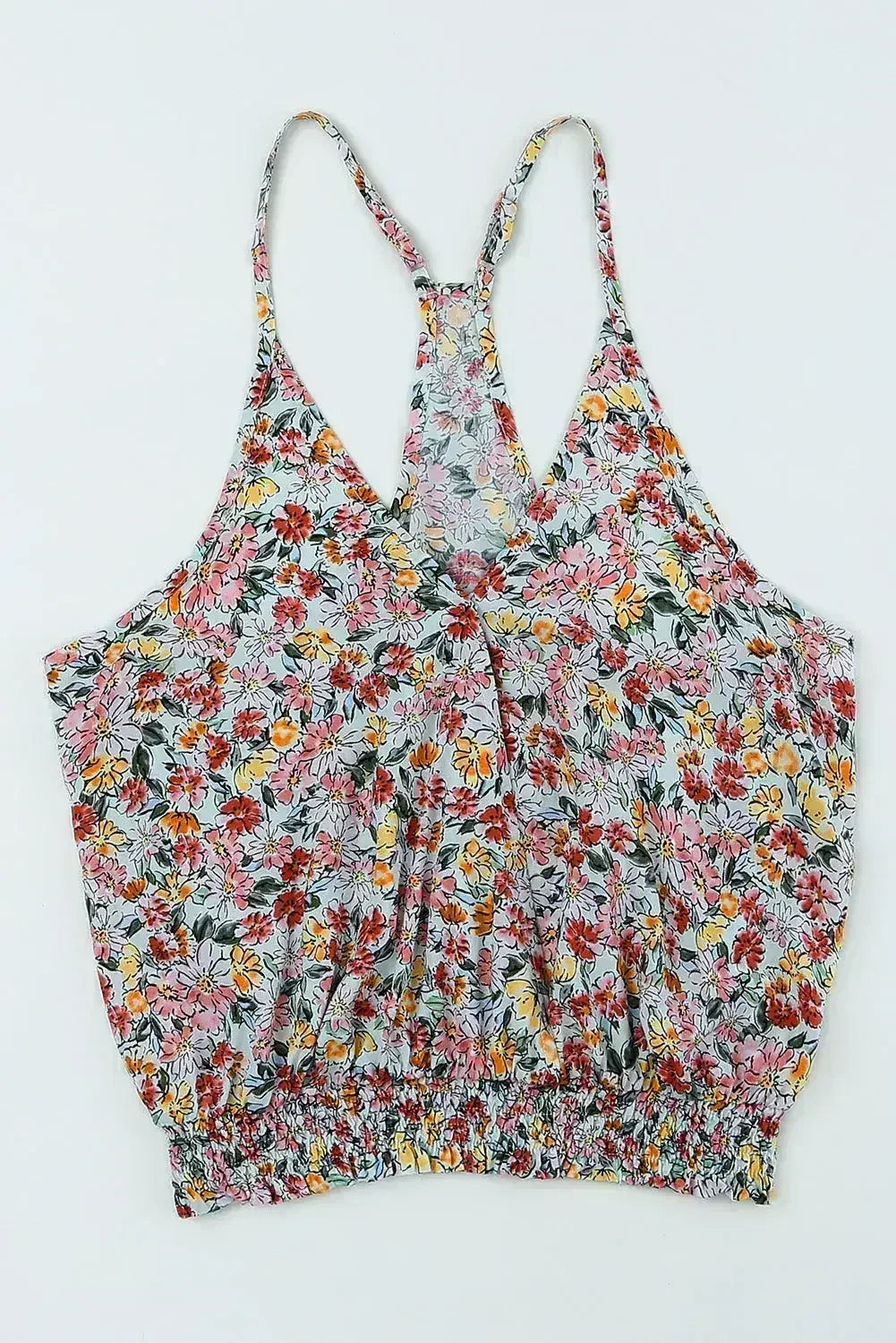 Multicolor Wrapped V Neck Floral Tank Crop Top - Femstylo