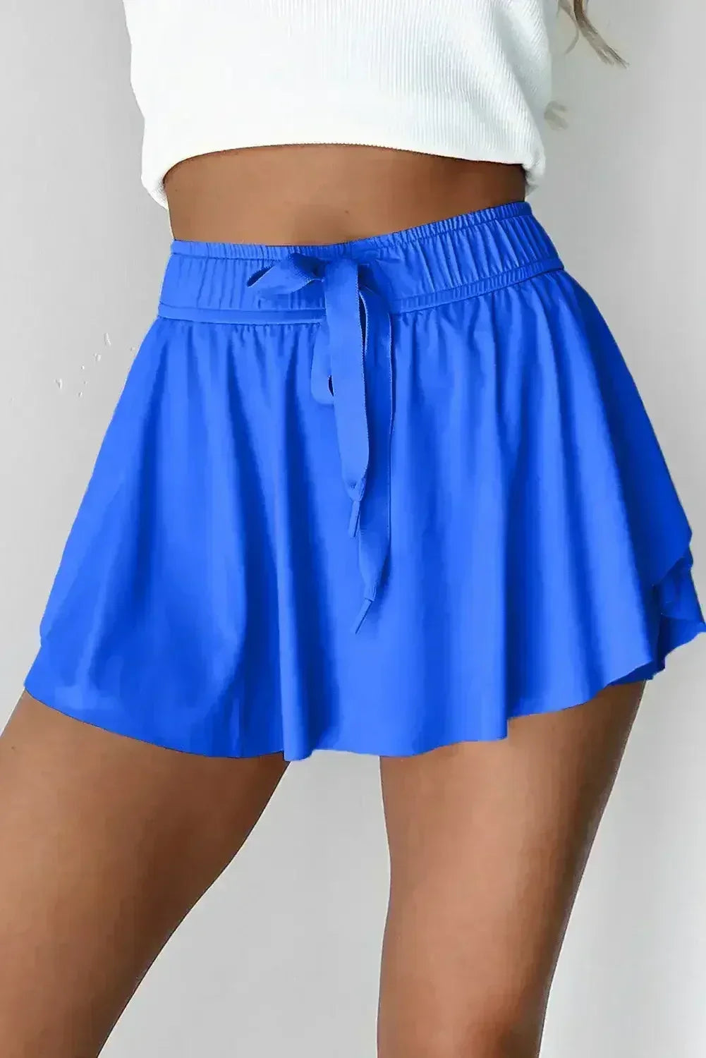 Light Green Drawstring High Waist Lined Tennis Skort - Femstylo