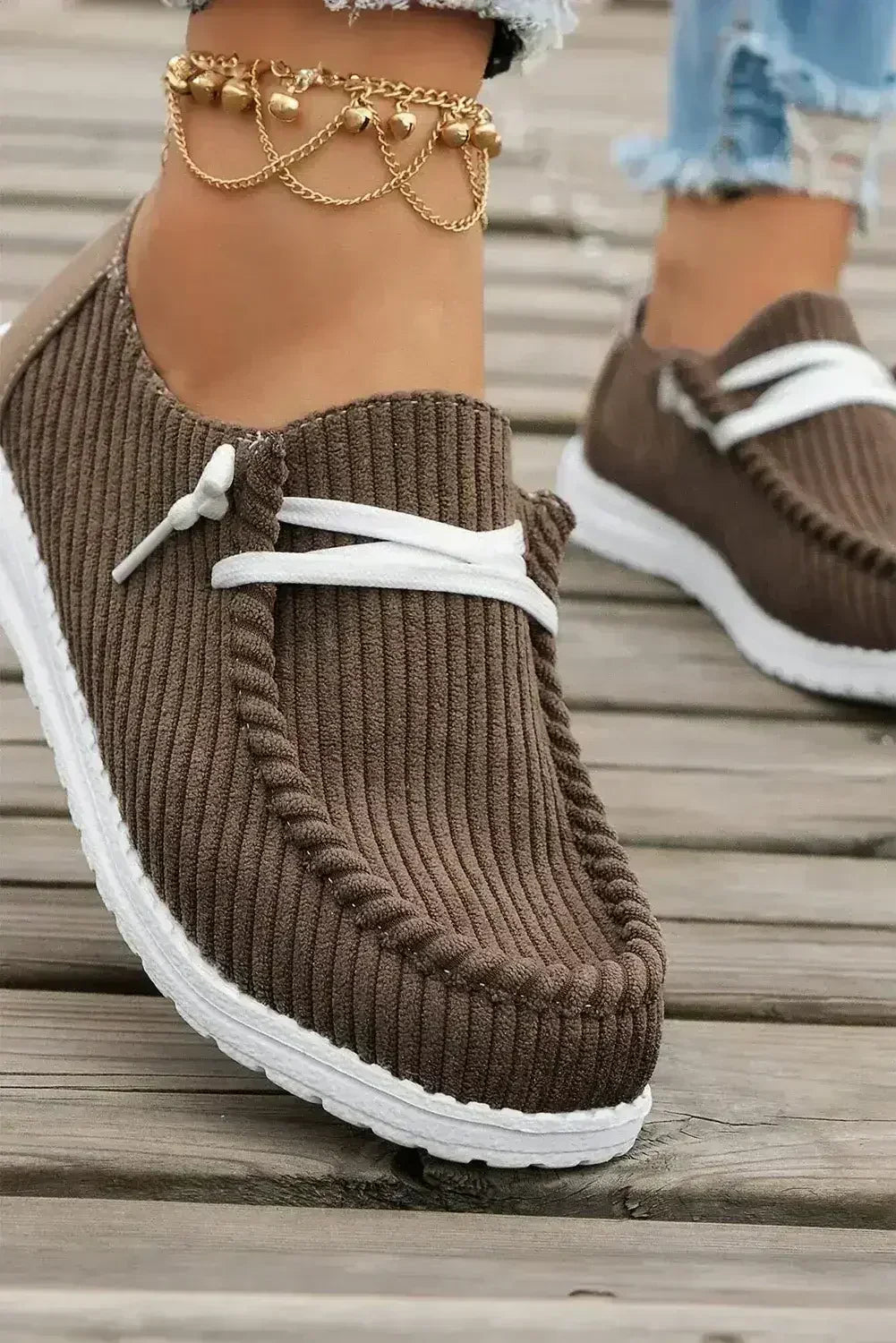White Lace Up Casual Shoes - Femstylo