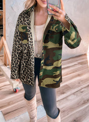 Brown Leopard Camouflage Patchwork Oversized Shacket