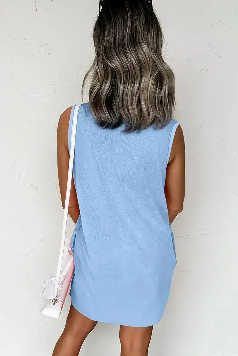 Beau Blue Mineral Wash Pocket Tank Mini Dress - Femstylo