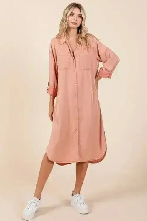 Mittoshop Button Down Long Sleeve Shirt Dress - Femstylo