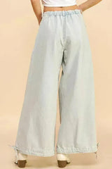 Davi & Dani Drawstring Hem Wide Leg Mid Rise Jeans