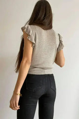 Khaki Cascading Ruffles Knit Tank Top - Femstylo