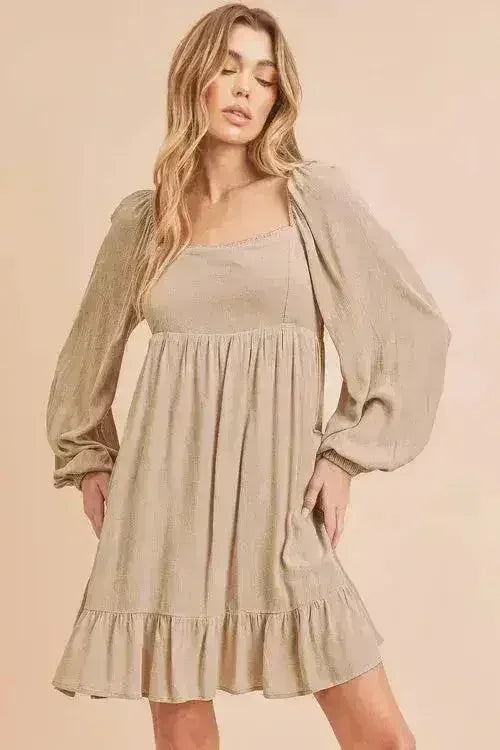 Aemi + Co Ruffled Hem Square Neck Balloon Sleeve Mini Dress - Femstylo