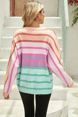 Multicolour Striped Ribbed Edge Gradient Loose Sweater - Femstylo