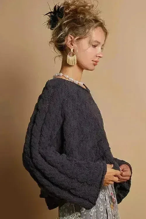 POL Round Neck Cable Knit Cropped Sweater - Femstylo