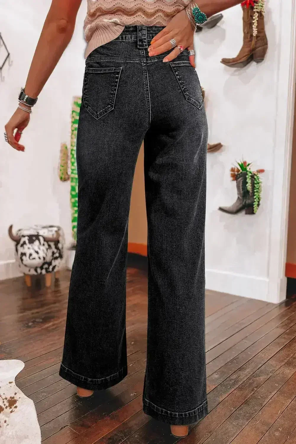Sail Blue Wide Leg Pocketed High Waist Jeans - Femstylo