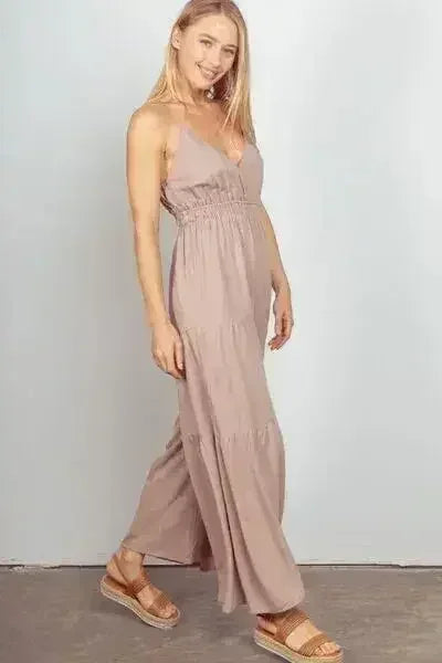 VERY J Sleeveless Ruched Wide Leg Jumpsuit - Femstylo