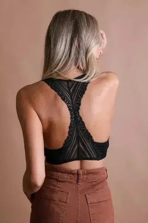 Lacey Racerback Seamless Bralette – Soft Wireless Lace Comfort - Femstylo