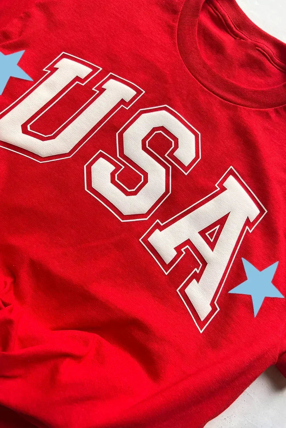 Red Star USA Print Crewneck T Shirt
