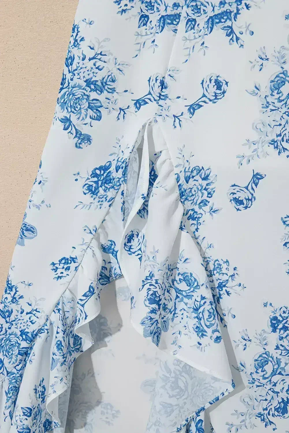 Sky Blue Boho Floral High Waist Ruffle Split Maxi Skirt - Femstylo