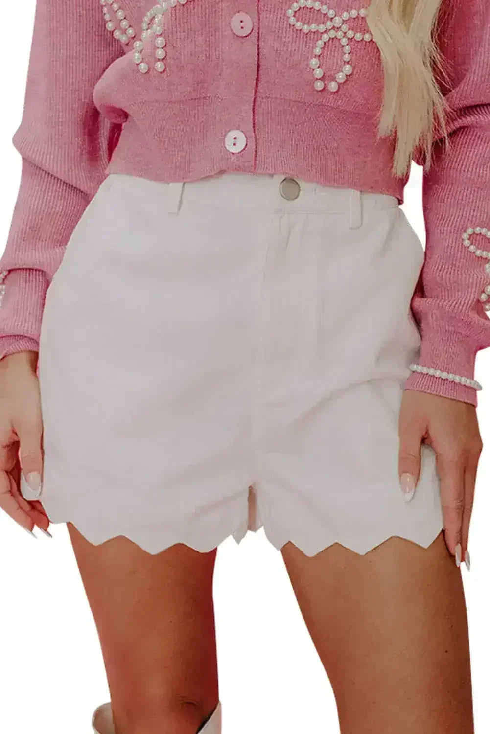 Sail Blue Scalloped Hemline Light Wash Denim Shorts - Femstylo