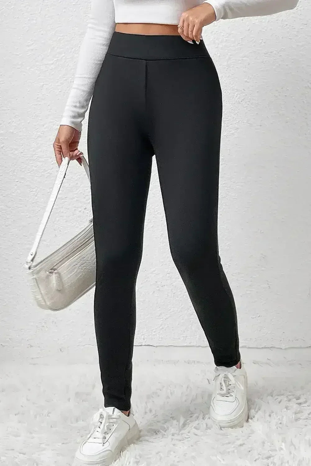 Black Fleece Lining Winter Thermal High Waist Leggings - Femstylo