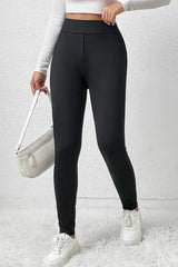 Black Fleece Lining Winter Thermal High Waist Leggings - Femstylo
