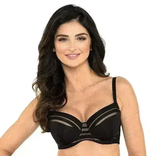 Full Figure Padded Striped Bra Gorteks Luna Black - Femstylo