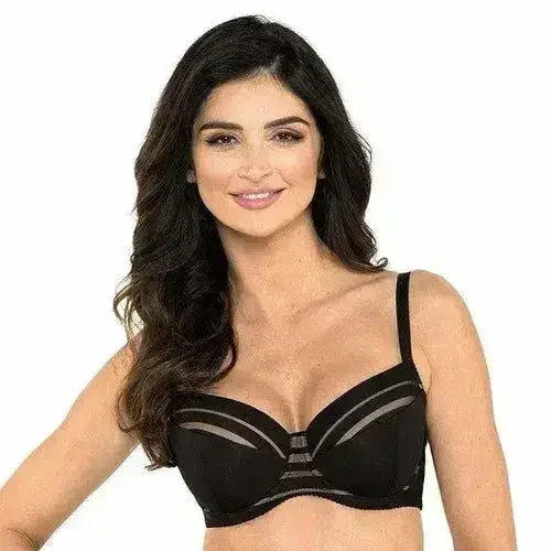 Full Figure Padded Striped Bra Gorteks Luna Black - Femstylo