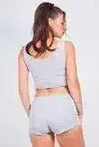 Grey Ribbed Side Stripe Crop Top And Shorts Loungewear Set - Femstylo