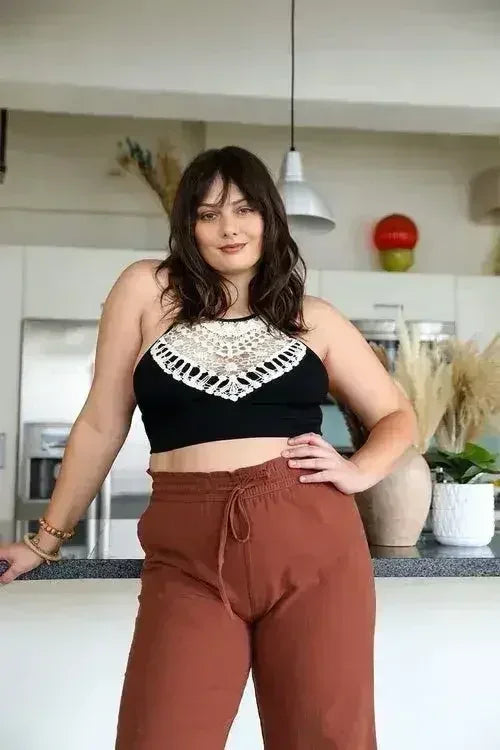 Crochet Lace High Neck Bralette – Halter Style with Cross-Back - Femstylo