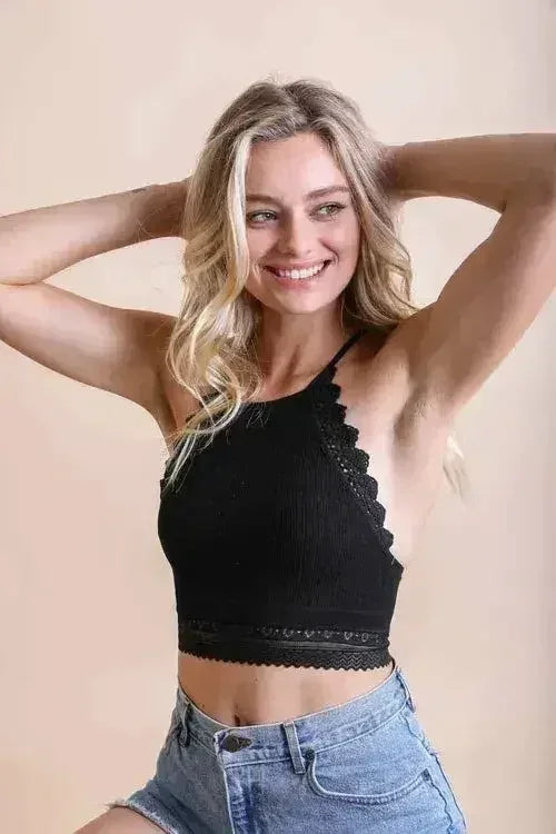High Neck Crochet Trim Bralette - Femstylo