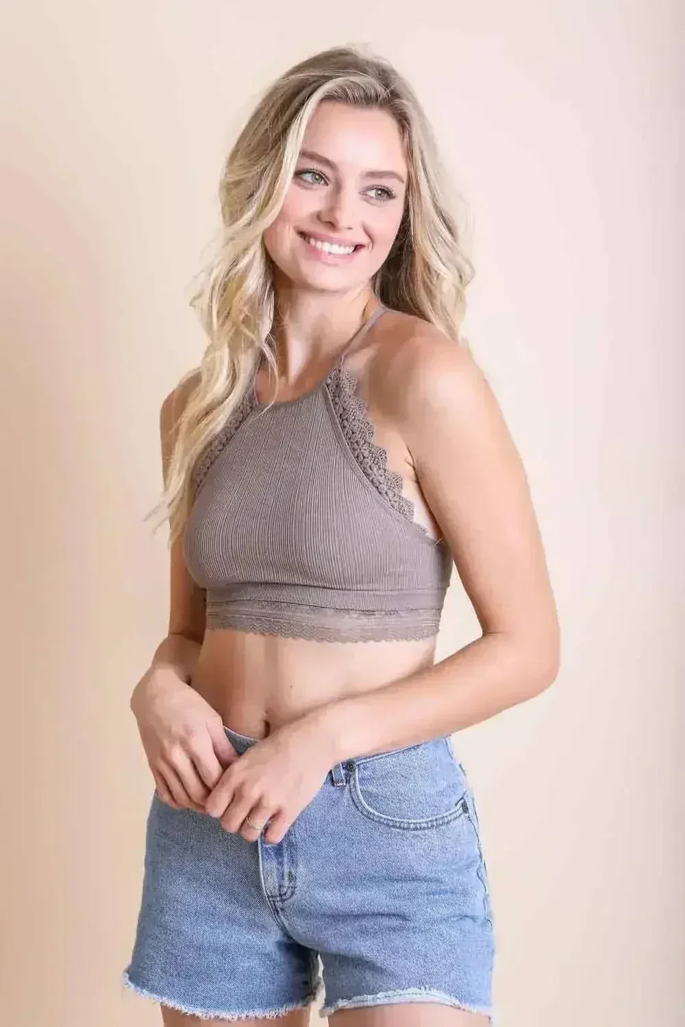 High Neck Crochet Trim Bralette - Femstylo