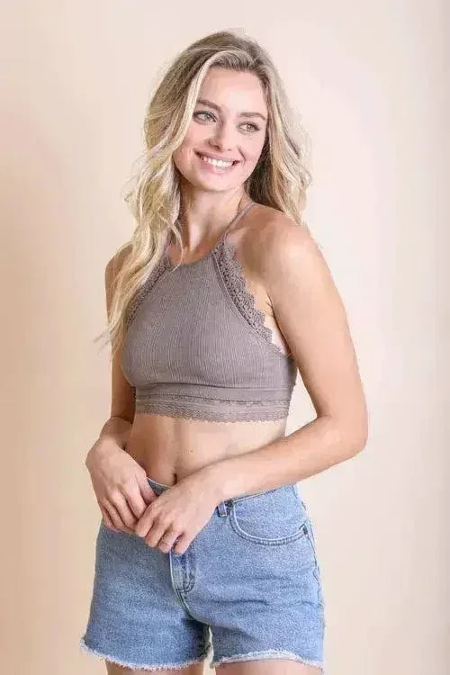 High Neck Crochet Trim Bralette - Femstylo