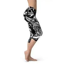 Womens Black Magic Cat Capri Leggings - Femstylo