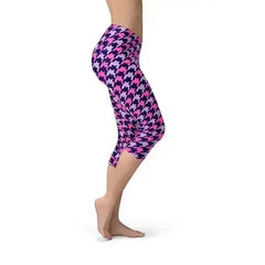 Houndstooth Pink Purple Capri Leggings - Femstylo