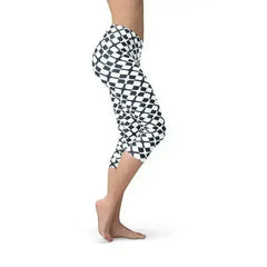 Womens Geometric Blue Tile Capri Leggings - Femstylo
