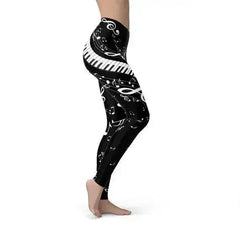 Womens Piano Notes Black Leggings - Femstylo