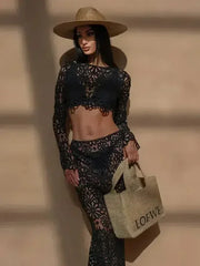 New hollow lace top + skirt two-piece set - Femstylo