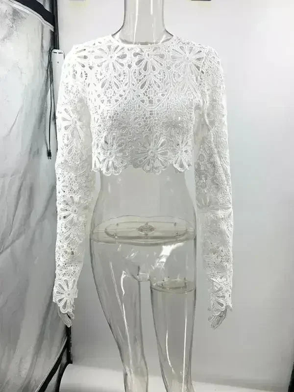 New hollow lace top + skirt two-piece set - Femstylo
