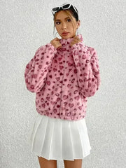Valentine's Day Love Leopard Print Plush Jacket - Femstylo