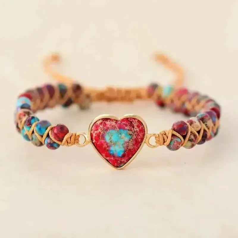 Imperial Jasper Heart Charm Macrame Bracelet - Femstylo